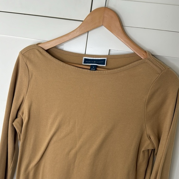 Karen Scott Boat Neck long Sleeve Caramel T-Shirt Size: Medium - Picture 2 of 10
